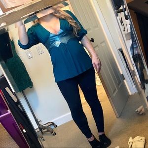 Teal V-Neck Blouse